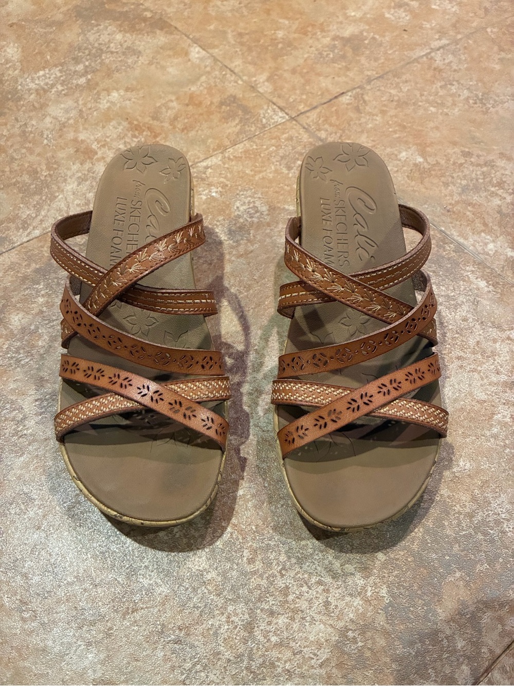 Skechers Cali Brown Multi-Strap Slide Sandals